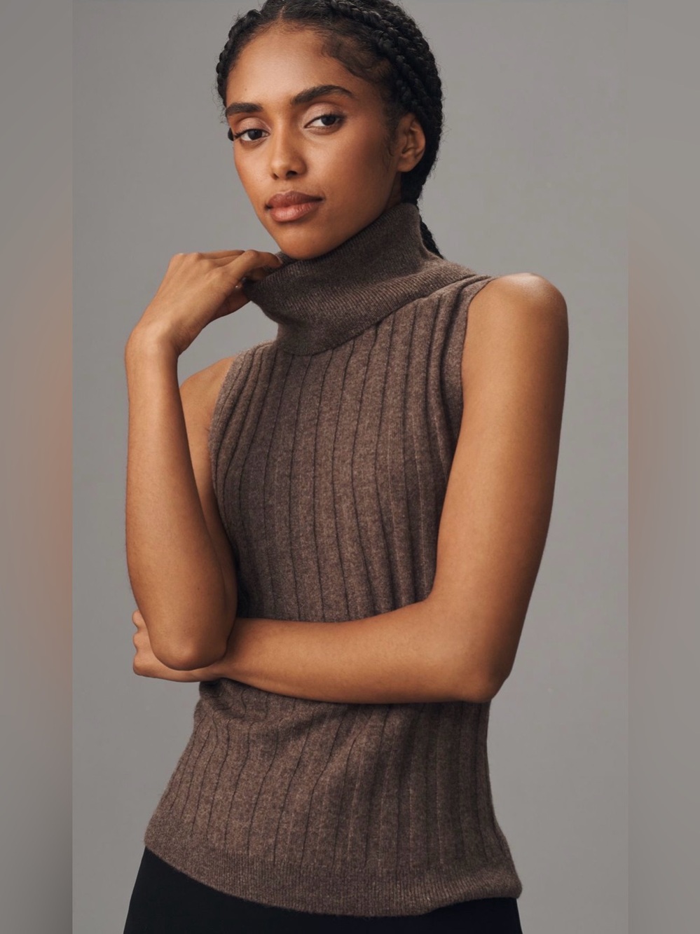 Reformation. Rowyn Cashmere Turtleneck Tank. Brown. Size Small.